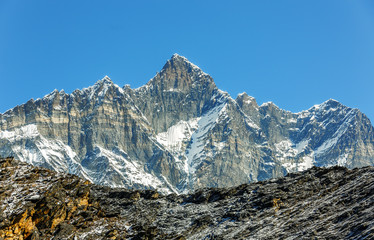 The fourth in the world at the height of mount Lhotse (8516 m), view from the Chhukhung Ri -...