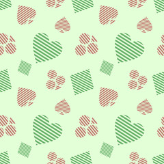 Seamless vector pattern with icons of playings cards. background with hand drawn symbols. Decorative repeat ornament. Series of Gaming and Gambling Seamless vector Patterns.