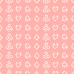 Seamless vector pattern with icons of playings cards. background with hand drawn symbols. Decorative repeat ornament. Series of Gaming and Gambling Seamless vector Patterns.