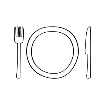 plate, fork and knife over white background. vector illustration