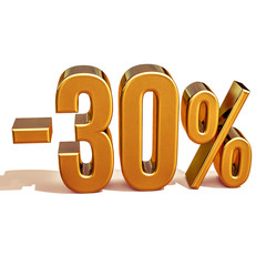3d Gold 30 Percent Discount Sign