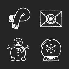 Winter season chalk icons set