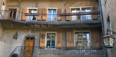Fototapeta na wymiar View of part of building on historic Gruyere