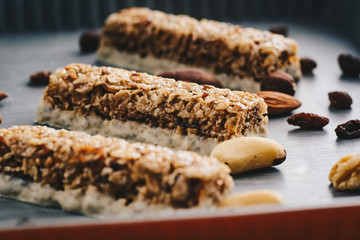 Muesli bars with white chocolate and nuts