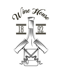 wine bottle and corkscrew over white background. wine house related icons. vector illustration