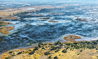 Okavango delta (Okavango Grassland) is one of the Seven Natural Wonders of Africa (view from the airplane) - Botswana