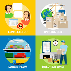 Logistics concepts. Worldwide logistic network, warehouse and delivery vector illustration