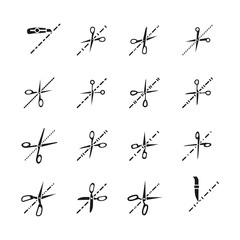 Scissors and paper cutter knife vector icons isolated on white background