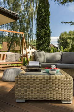 Villa patio with modern rattan table