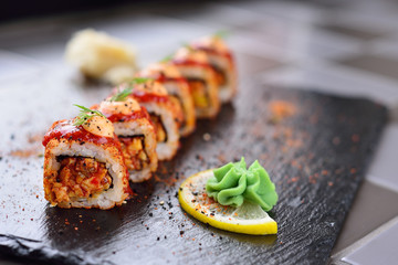 spysi rolls with lemon and wasabi, Japanese cuisine