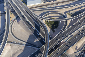 Aerial view of downtown Las Vegas interstate 15 freeway interchange known locally as the spaghetti...