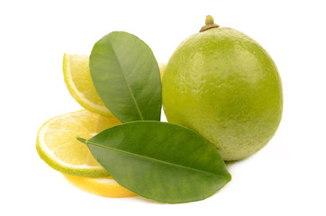 lime and lemon on white background