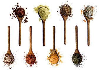 Collection of Spices in Wooden Spoons
