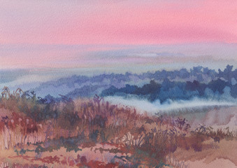 dene in the morning watercolor landscape
