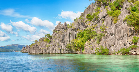 from a boat  in  beautiful panorama coastline sea and rock