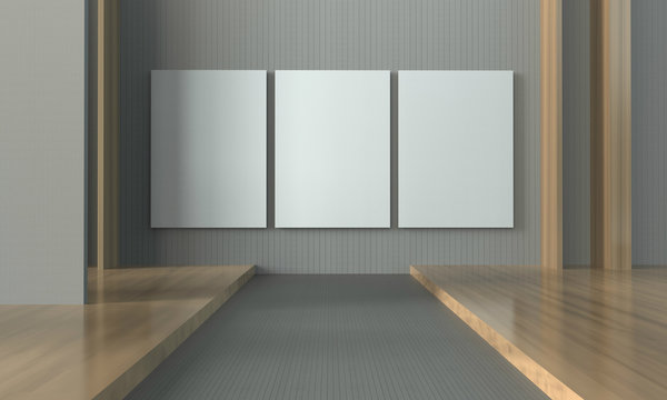 Gallery exhibition and and three Picture frame contemporary / Creative minimal Empty Room 