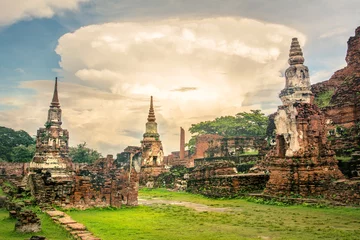 Gordijnen Ayutthaya city ancient ruins in Thailand © creativefamily