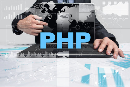 Businessman presenting php concept.