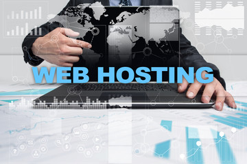 Businessman presenting web hosting concept.