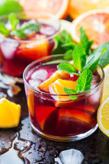 Spanish sangria cocktail and ingredients