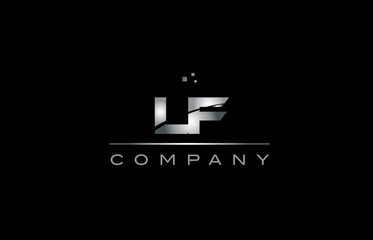 lf l f  silver grey metal metallic alphabet letter logo icon template