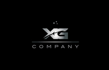 xg x g  silver grey metal metallic alphabet letter logo icon template
