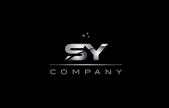 sy s y  silver grey metal metallic alphabet letter logo icon template