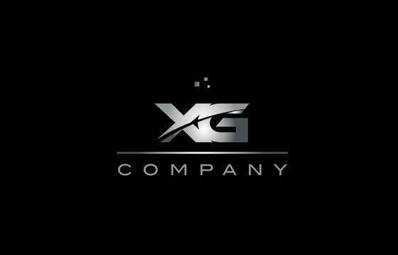 xg x g  silver grey metal metallic alphabet letter logo icon template