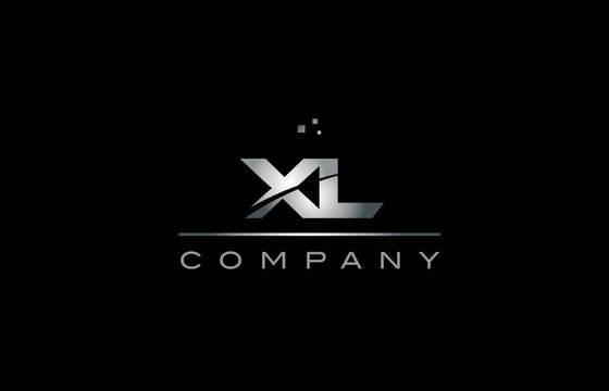 xl x l  silver grey metal metallic alphabet letter logo icon template
