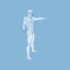 Man Pointing his Finger. 3D Model of Man. Geometric Design.