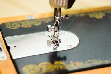 Detail of sewing machine. old sewing machine.