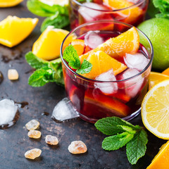 Spanish sangria cocktail and ingredients