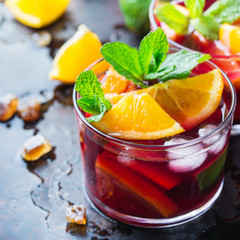 Spanish sangria cocktail and ingredients