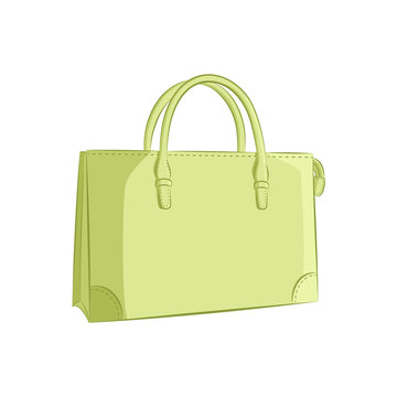 Elegant Women Handbag. Fashion Accessories. The Green Object Isolated On White Background. Vector Illustration In Hand Drawing Style For Your Design.