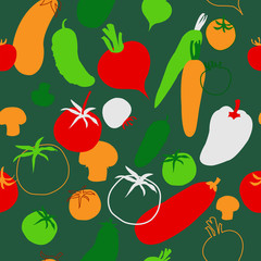 Seamless background with various vegetables on a green background