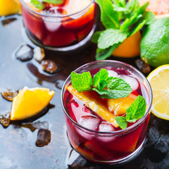 Spanish sangria cocktail and ingredients