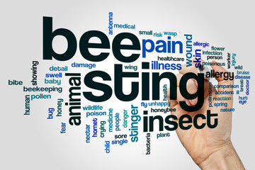 Bee sting word cloud concept on grey background