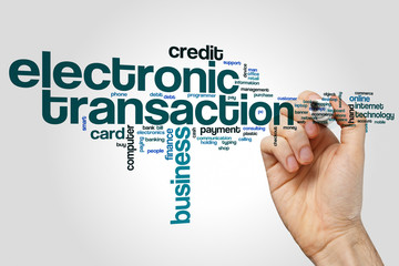 Electronic transaction word cloud concept on grey background