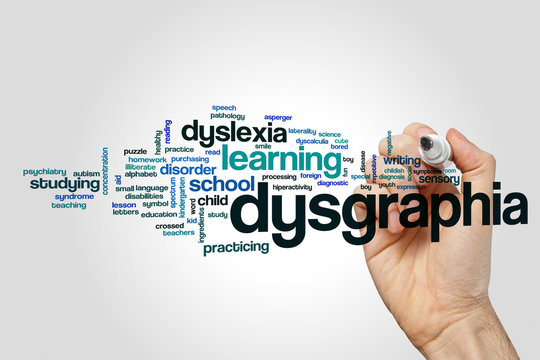 Dysgraphia word cloud concept on grey background