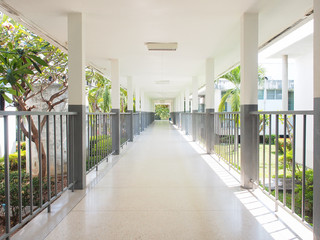 Perspective of walk way in hospital.