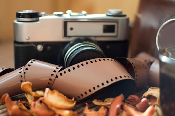 Vintage film camera closeup popular in the past