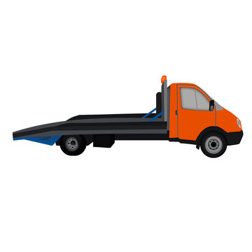 isolated orange tow truck, flat icon, white background. wrecker, breakdown truck