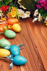 Easter flower arrangement and colorful eggs