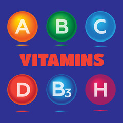 Vitamins and minerals background. Vitamins health medica icons set