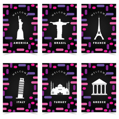 poster for travel on colorful background set one illustration