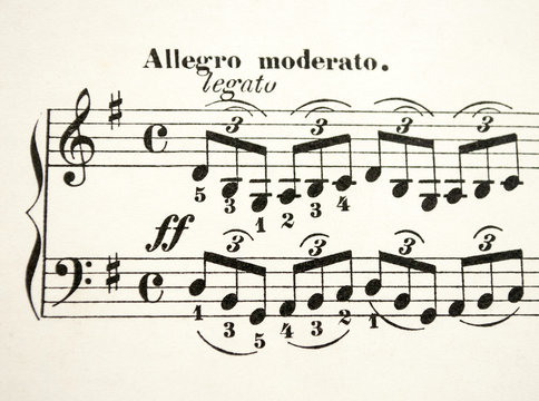 Altes, vergilbtes Notenblatt für Piano - Allegro moderato - Weihnachten, xmas 