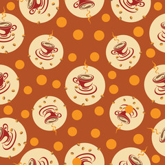 Coffee in a red Cup.Seamless pattern. Design for textiles, wall hangings, wrapping paper.