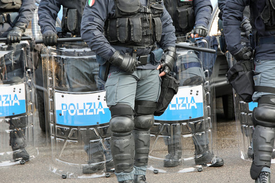 Police With Shields And Riot Gear During The Event In The City