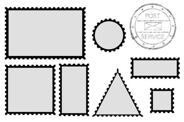 Blank post stamp shape - rectangle, triangle, circle, square. With black border