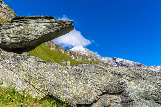 Flechten wachsen auf dem Schiefergestein in den Bergen